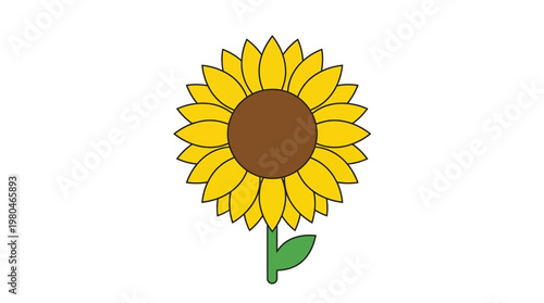Vibrant yellow sunflower illustration with brown center and green stem, symbolizing summer, growth, and natural beauty in a balanced composition