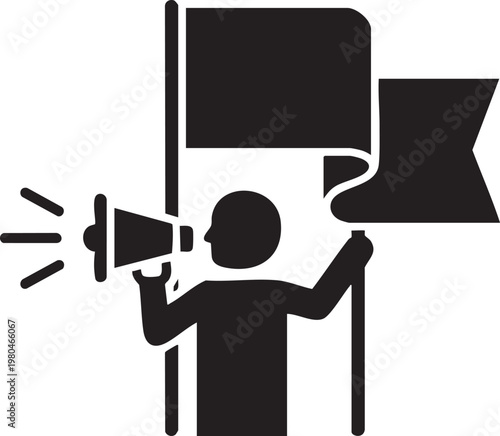 Protest, activism, megaphone, demonstration icons, black silhouette vector