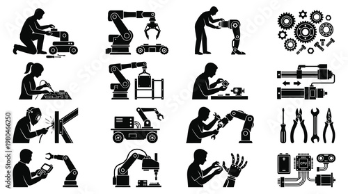 Industrial Robots  Technology Icons: Automation, Engineering, Manufacturing, Science
