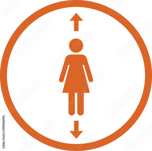 Female Height Measurement Icon with Up and Down Arrows for Body Size Indicator, User Profile Metrics, and Measurement Interface Design