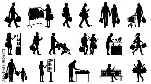 Black Silhouette of People Shopping and Buying Goods