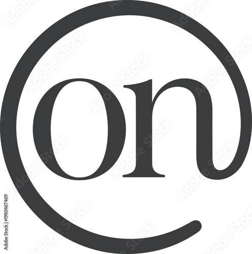 On Symbol Typography Icon with Circular Outline for Status Indicator, Power Control Design, User Interface Elements, and Modern Minimal Graphic