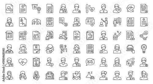 Collection of medical icons representing healthcare professionals and related concepts.