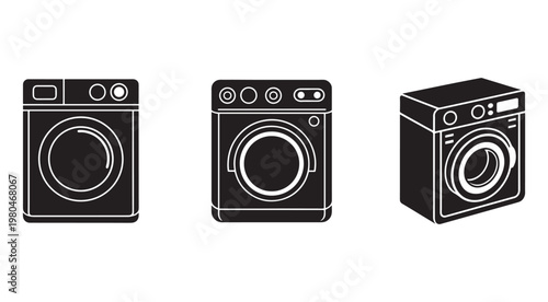 Blackandwhite washingmachine icons indifferentstyles isolated on white background