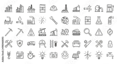 Industrial Icons Set Depicting Various Aspects of Industry and Manufacturing.