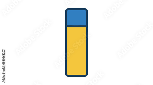 Illustration of a blue and yellow glue stick with the adhesive exposed, presented in a flat design