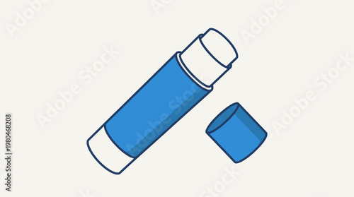 A bright blue glue stick with its cap removed, isolated on a light background, rendered in a simple cartoon style