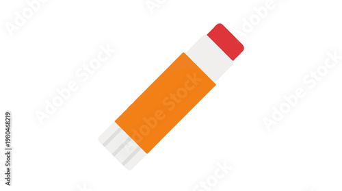 Orange Glue Stick with Red Cap Isolated on White Background - Minimalist Icon Design