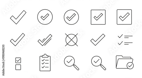 Collection of various check mark and tick symbol icons in different styles.