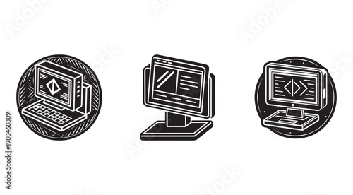 Computer coding web development programming technology icons  web design and coding concepts on computers and laptops