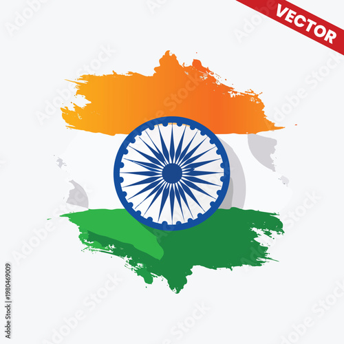 Abstract India National Flag with Ashoka Chakra Circle in Grunge Style for Patriotic Event and Independence Day Design Vector