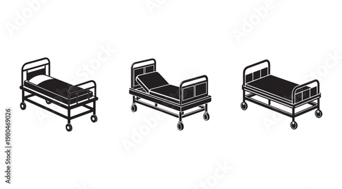 Hospital beds with wheels in different positions for patient care and comfort in medical settings  various adjustable bed types