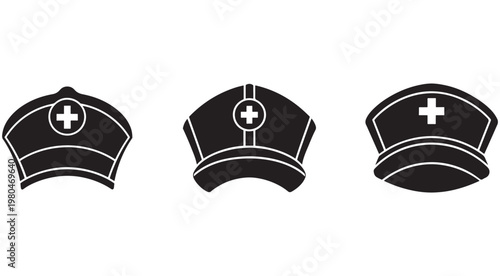 Nurse hats with red cross isolated on white background for medical symbols and healthcare icons  nurse cap designs