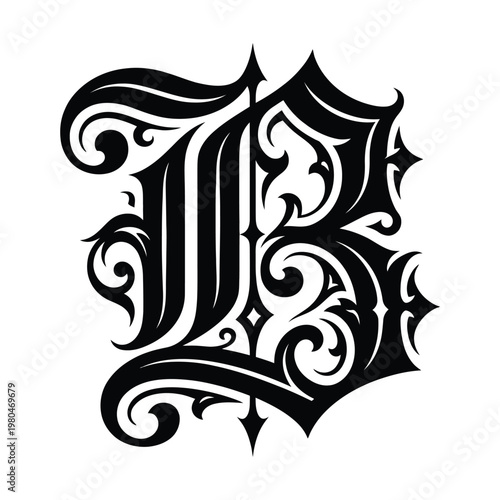  A bold blackletter (Gothic) monogram featuring a stylized capital letter B