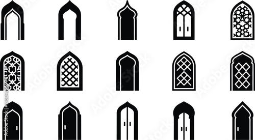 Collection of islamic and moroccan style archways doors icons with ornate patterns archways moroccan architecture