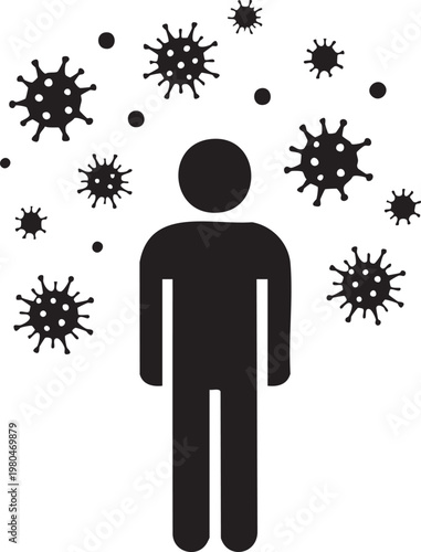 Virus, infection, disease, germs, silhouette, icons, health, medical, black, white background
