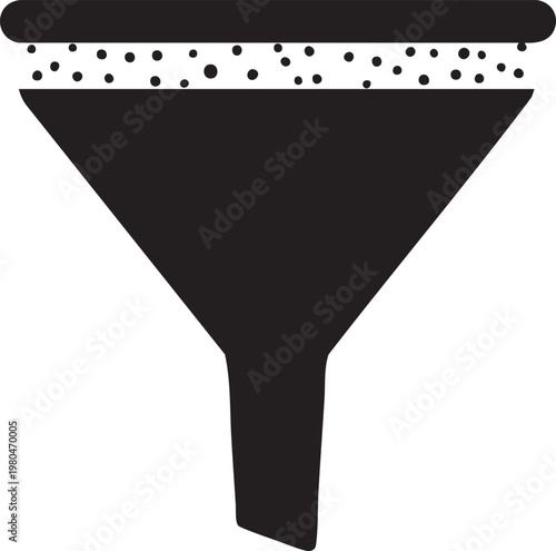 Black funnel icon, filter symbol, business process tool, workflow optimization