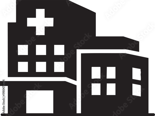 Hospital building icon, medical center symbol, healthcare architecture, clinic sign