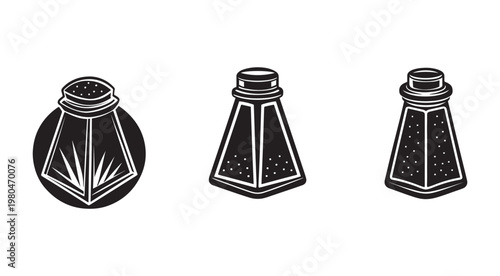 Set of saltshakers in different views for seasoning food  kitchen utensils  condiment containers
