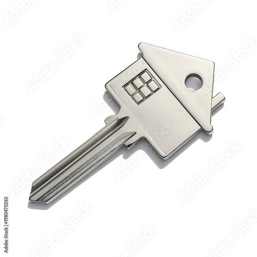 Metallic house-shaped key, symbol of home ownership and property