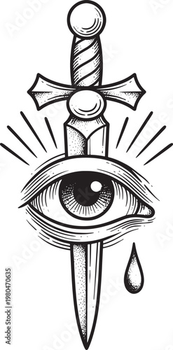 eye with dagger tattoo design, all seeing eye with sword
