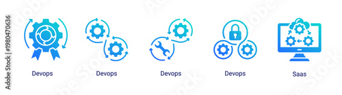 DevOps integration icon set featuring cloud saas,system workflow and continuous deployment for scalable infrastructure