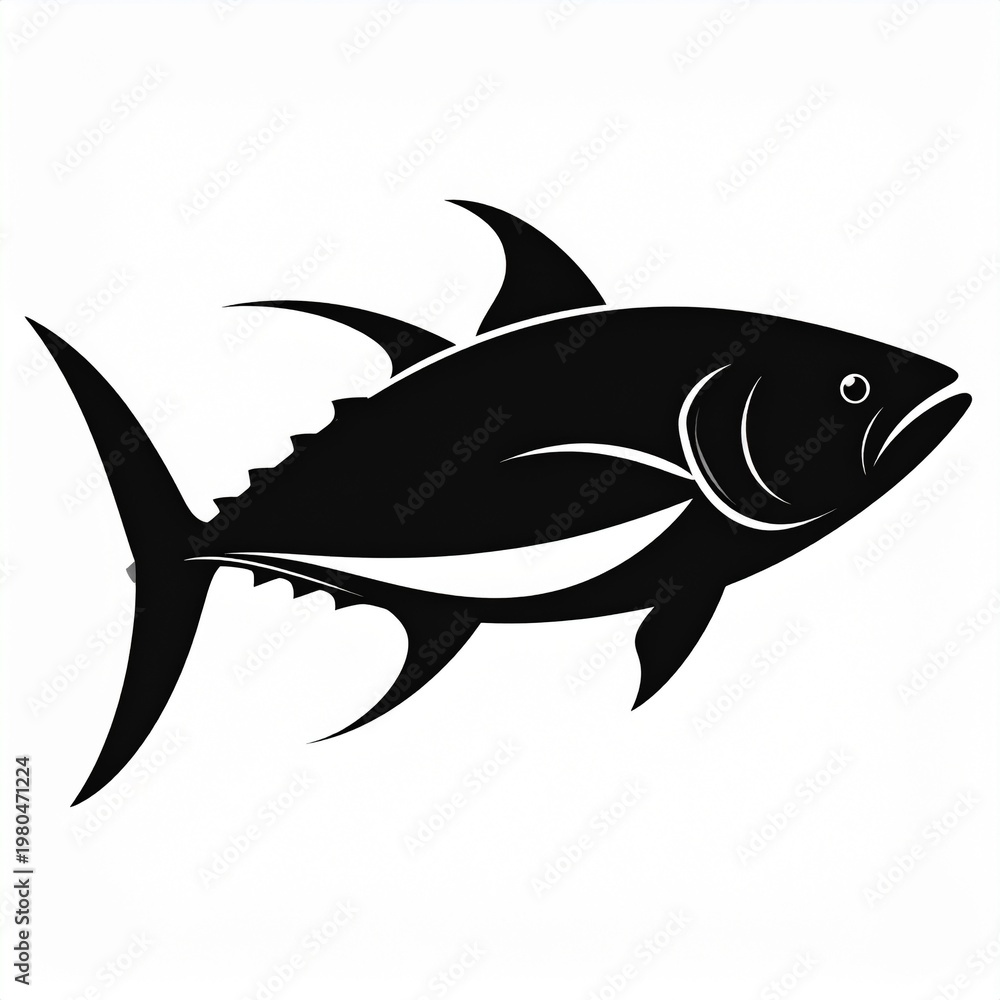 Fototapeta premium Black and white minimalist tuna fish illustration for branding and design