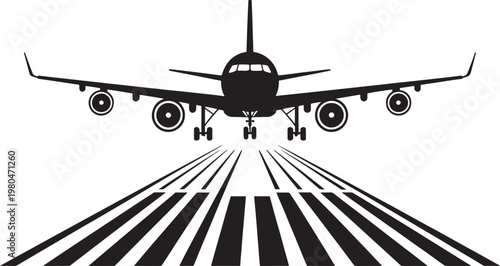 minimalist airplane landing approach runway lines vector illustration