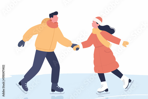 Illustration Of A Happy Couple Playing Ice Skating Vector Design Template