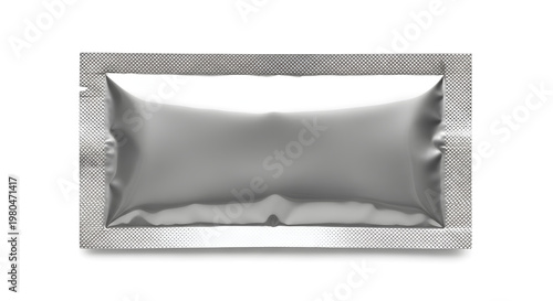 Blank Silver Sachet Packaging Mockup Isolated on White Background for Product Samples or Small Items