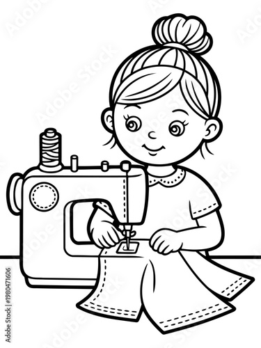 Crafting Creation: A young individual is absorbed in the art of sewing, skillfully operating a vintage machine to bring fabric to life, demonstrating creativity and precision.