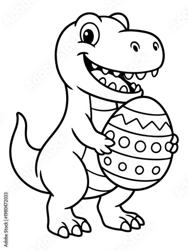 Dino's Easter Egg Delight: A charming illustration depicts a friendly dinosaur happily holding a beautifully decorated Easter egg, celebrating the holiday season with a touch of prehistoric fun.