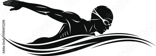 Swimmer in motion a black and white illustration of freestyle technique
