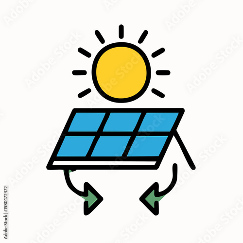 Solar energy cycle with sun and panels for sustainable circular renewable power system.