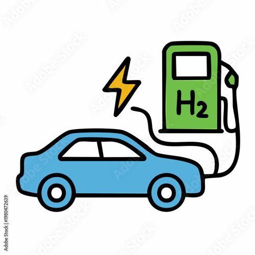 Eco-friendly hydrogen-powered car refueling at a clean energy station, symbolizing a sustainable future for transportation