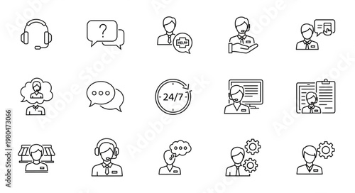 Customer service and support icons representing assistance and help.