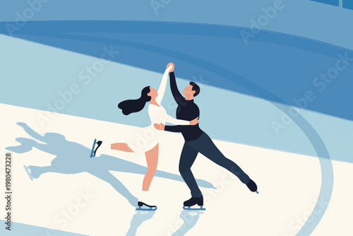 Illustration Of A Professional Ice Skating Couple Performing On An Ice Rink Vector Design Template