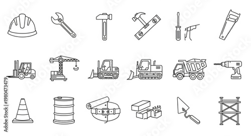 Construction tools and equipment, a comprehensive collection of various items.