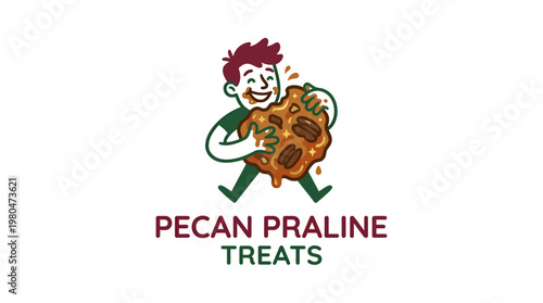 Cartoon Boy Enjoying a Pecan Praline Treat
