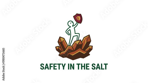 Safety in the Salt Logo Figure with Shield on Rock Formation