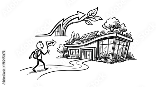 Eco-Friendly Building Tour with Guide and Green Energy Arrow