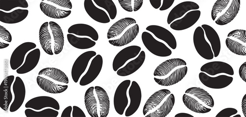 coffee bean motif fingerprint linework seamless vector pattern