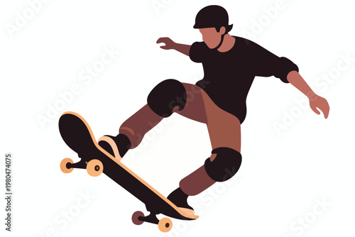 Illustration Of A Man Wearing A Helmet And Knee Pads Performing Tricks On A Skateboard Vector Design Template