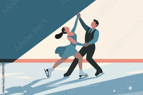 Illustration Of A Romantic Ice Skating Couple In Elegant Attire Vector Design Template
