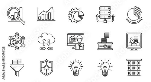 Data analysis and visualization icons representing business intelligence and technology.