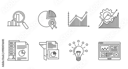 Data analysis and visualization icons representing business and technology concepts.