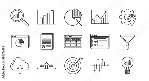 Data analysis and visualization icons representing business and technology concepts.