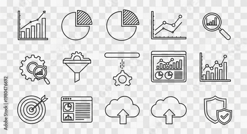 Data analysis and business growth visualization with various charts and icons.