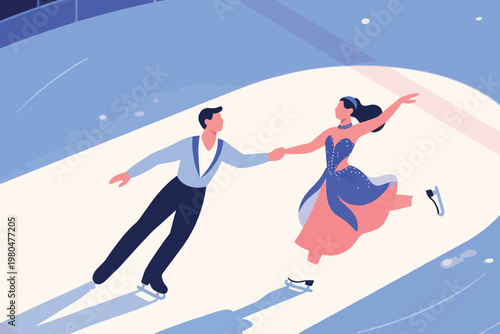 Illustration Of A Man And Woman Ice Skating Together In Artistic Harmony Vector Design Template