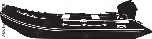 Black inflatable boat, rib vector, zodiac dinghy, nautical icon